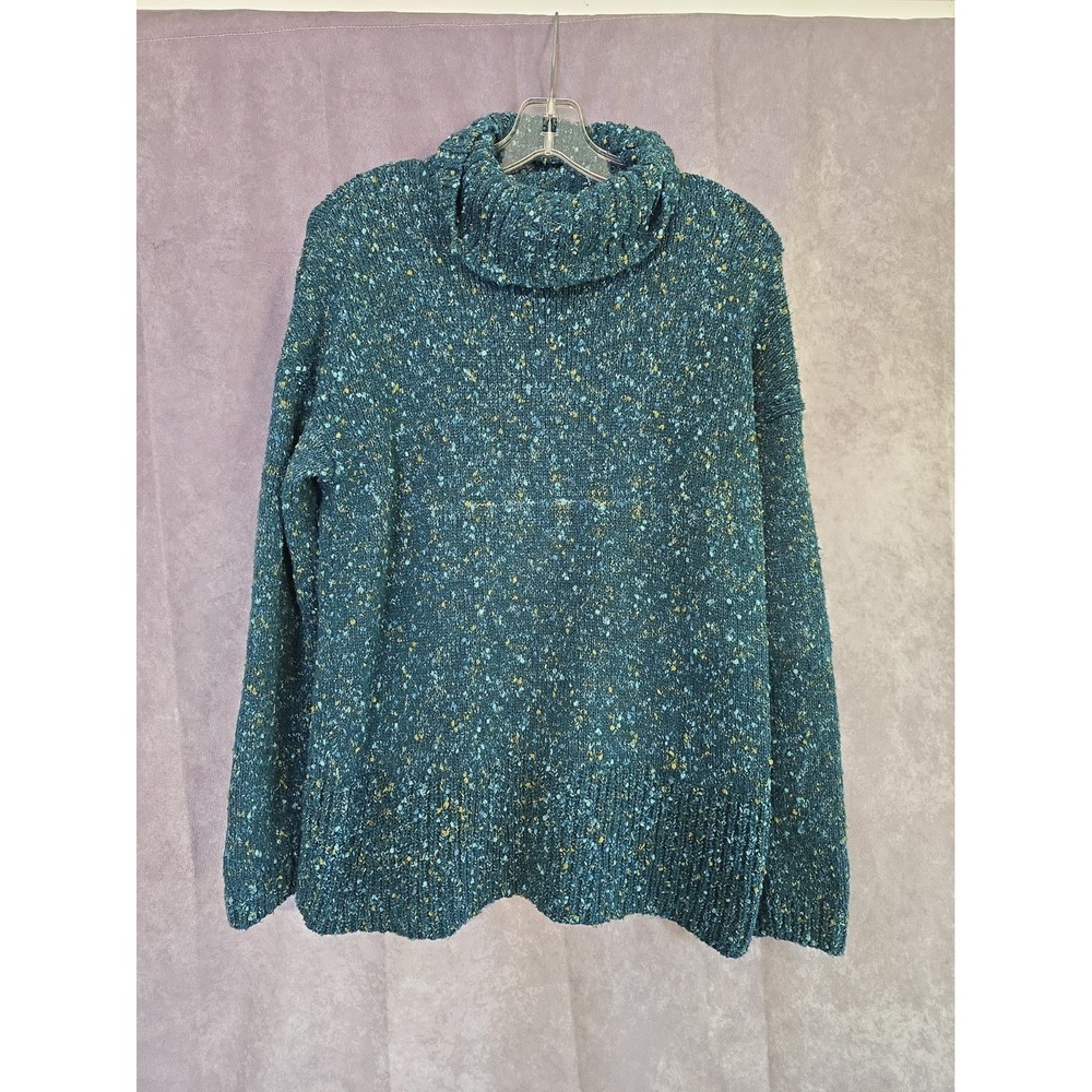J. Jill Women's Tall M Green Speckled Turtleneck Sweater Chunky Knit Cozy Fall